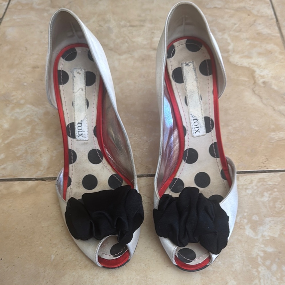 Rare Christian Lacroix polka dot satin heels
